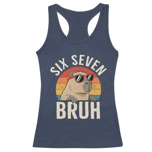 Six Seven Bruh 67 Meme Funny Capybara Racerback Tank Top TS10 Navy Print Your Wear