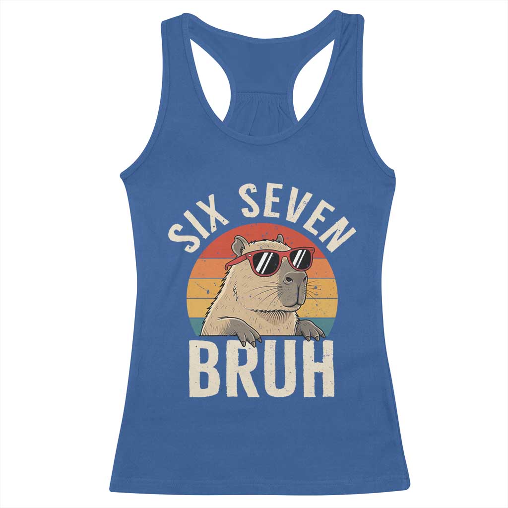 Six Seven Bruh 67 Meme Funny Capybara Racerback Tank Top TS10 Royal Blue Print Your Wear