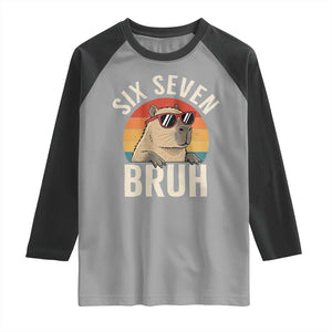 Six Seven Bruh 67 Meme Funny Capybara Raglan Shirt TS10 Sport Gray Black Print Your Wear