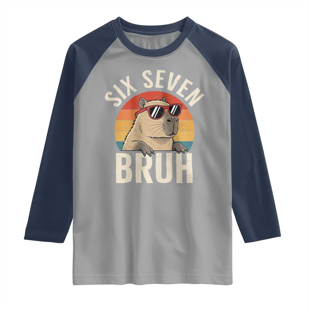 Six Seven Bruh 67 Meme Funny Capybara Raglan Shirt TS10 Sport Gray Navy Print Your Wear