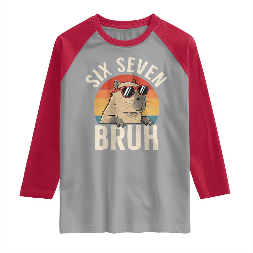 Six Seven Bruh 67 Meme Funny Capybara Raglan Shirt TS10 Sport Gray Red Print Your Wear