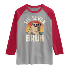 Six Seven Bruh 67 Meme Funny Capybara Raglan Shirt TS10 Sport Gray Red Print Your Wear