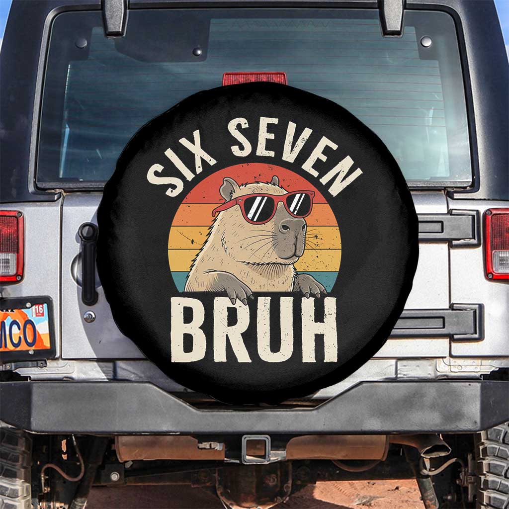 Six Seven Bruh 67 Meme Funny Capybara Spare Tire Cover TS10 No hole Black Print Your Wear