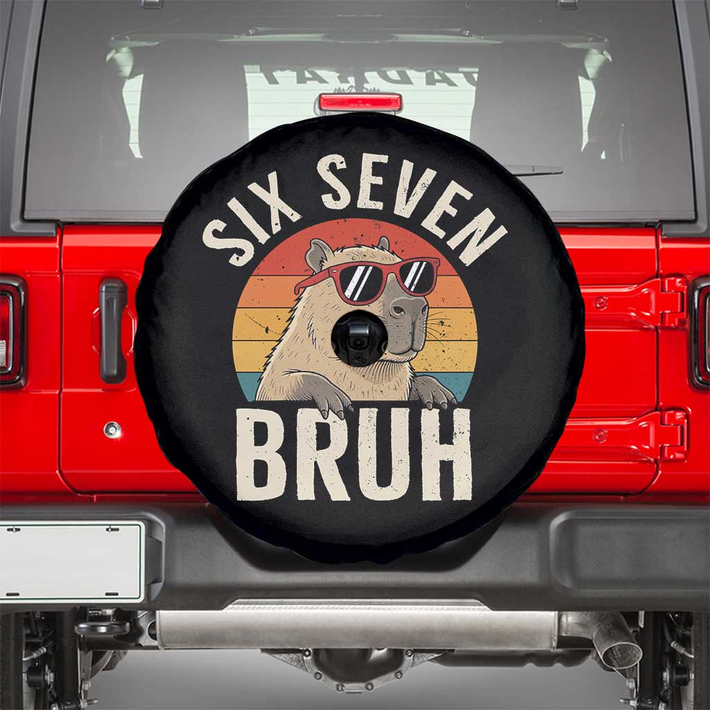 Six Seven Bruh 67 Meme Funny Capybara Spare Tire Cover TS10 Black Print Your Wear