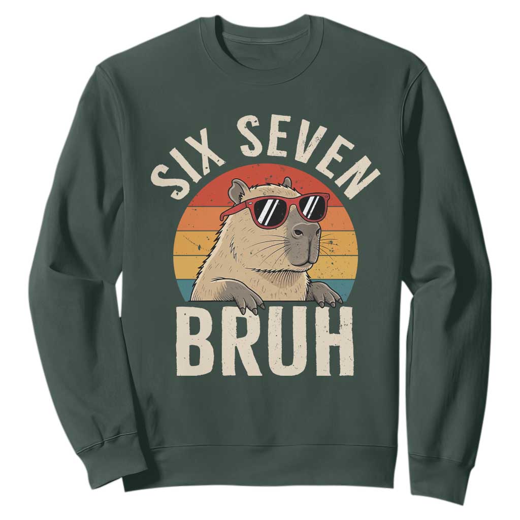 Six Seven Bruh 67 Meme Funny Capybara Sweatshirt TS10 Dark Forest Green Print Your Wear