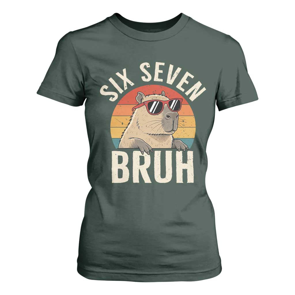 Six Seven Bruh 67 Meme Funny Capybara T Shirt For Women TS10 Dark Forest Green Print Your Wear