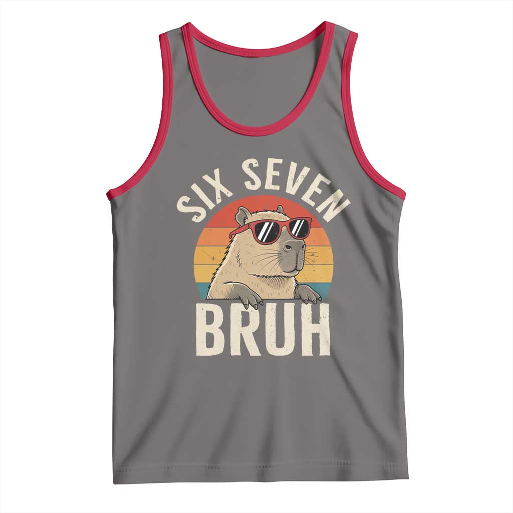 Six Seven Bruh 67 Meme Funny Capybara Tank Top TS10 Deep Heather Red Print Your Wear