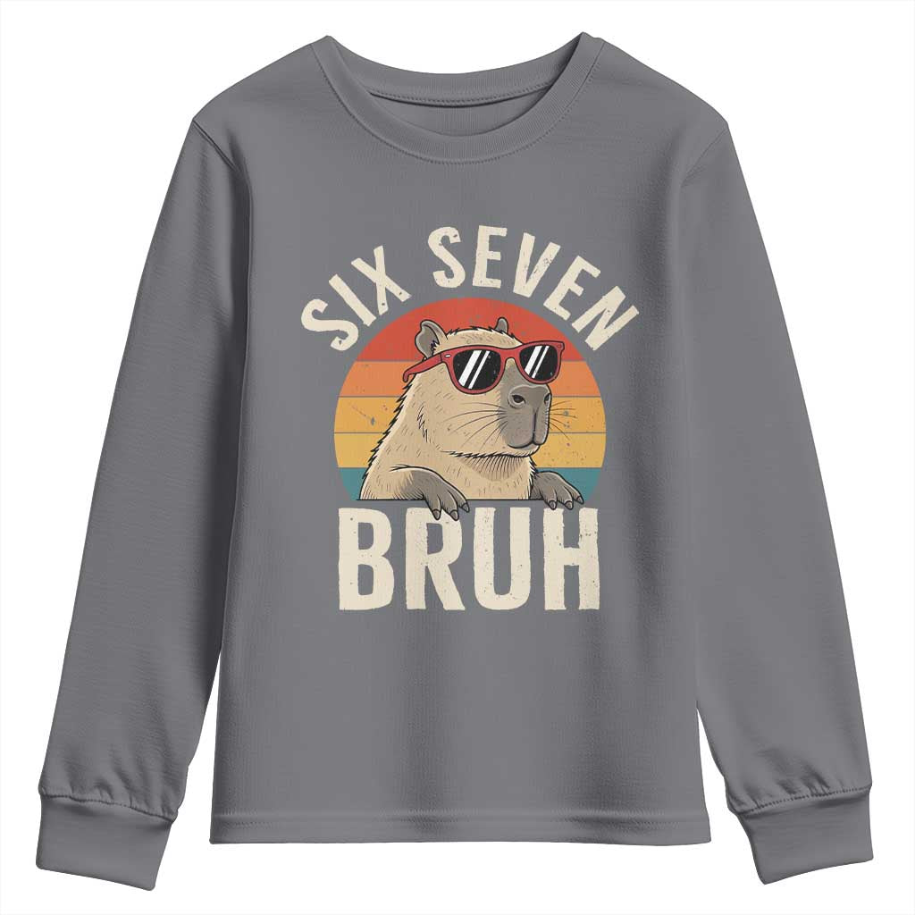Six Seven Bruh 67 Meme Funny Capybara Youth Sweatshirt TS10 Charcoal Print Your Wear