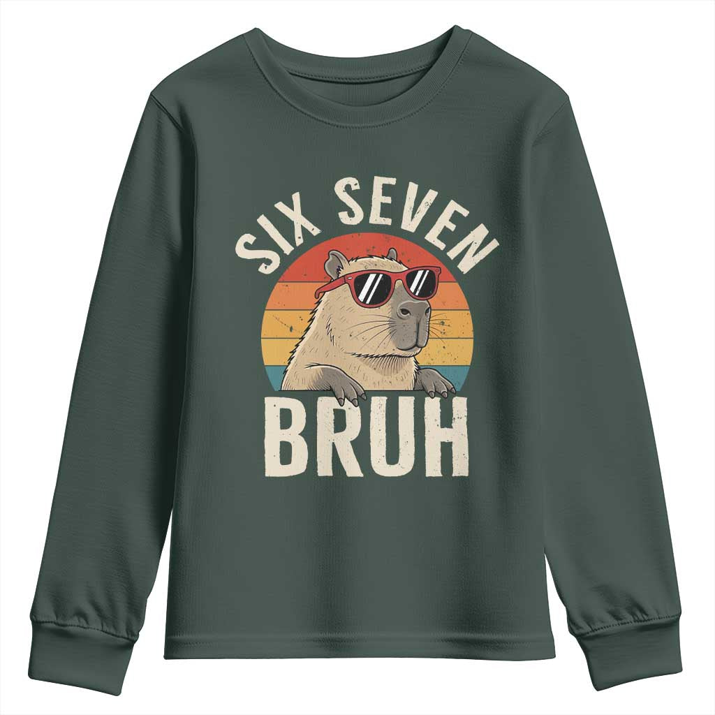 Six Seven Bruh 67 Meme Funny Capybara Youth Sweatshirt TS10 Dark Forest Green Print Your Wear