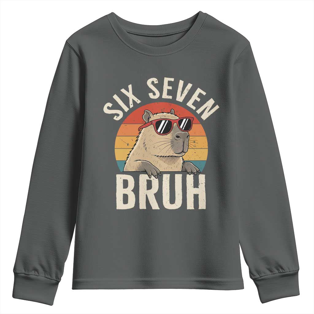 Six Seven Bruh 67 Meme Funny Capybara Youth Sweatshirt TS10 Dark Heather Print Your Wear
