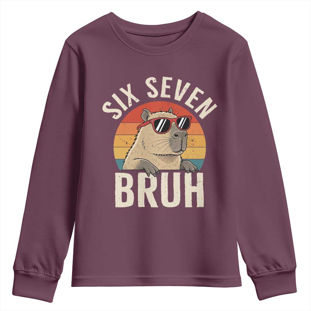 Six Seven Bruh 67 Meme Funny Capybara Youth Sweatshirt TS10 Maroon Print Your Wear