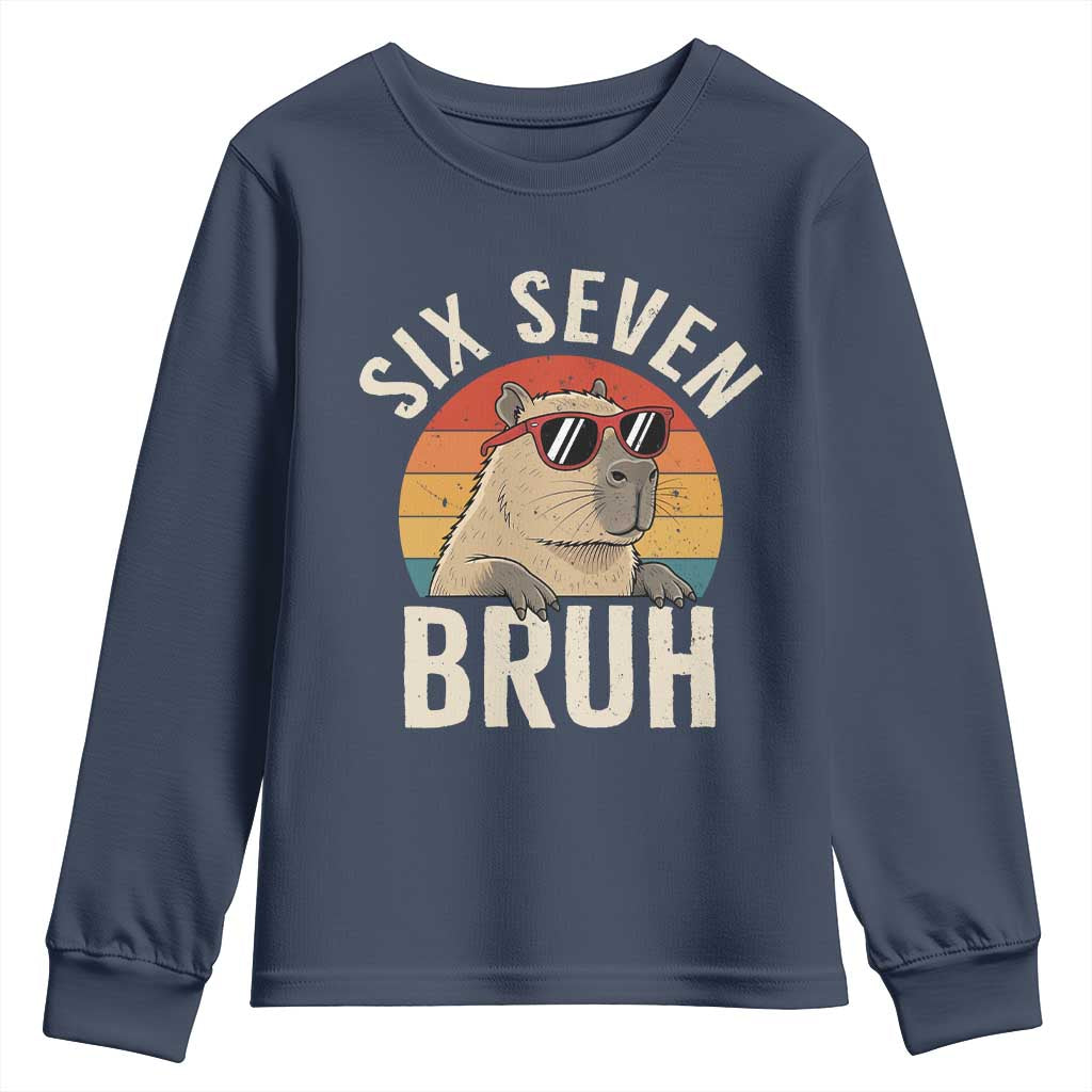 Six Seven Bruh 67 Meme Funny Capybara Youth Sweatshirt TS10 Navy Print Your Wear