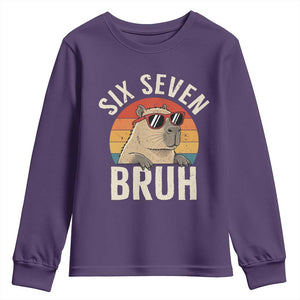 Six Seven Bruh 67 Meme Funny Capybara Youth Sweatshirt TS10 Purple Print Your Wear
