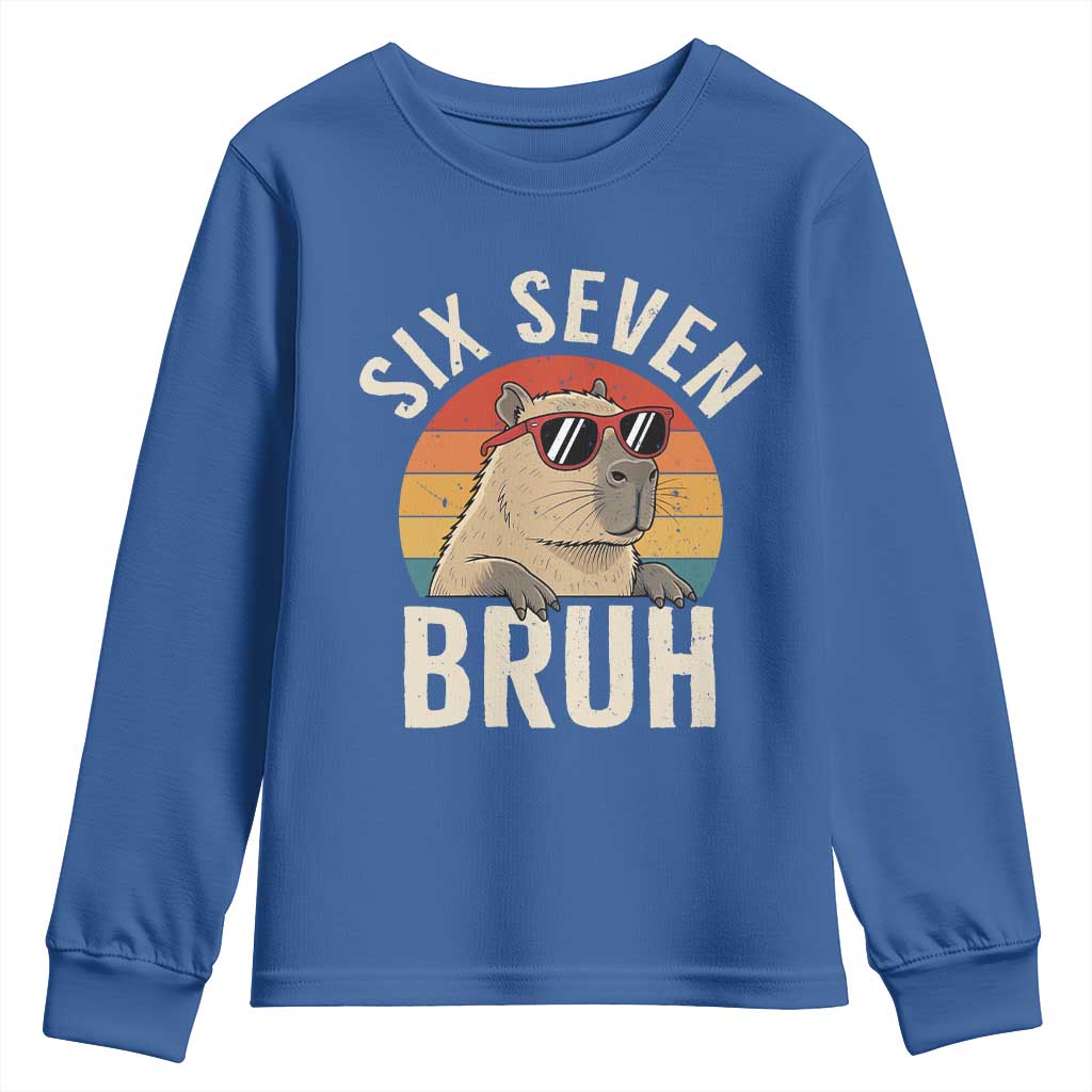 Six Seven Bruh 67 Meme Funny Capybara Youth Sweatshirt TS10 Royal Blue Print Your Wear