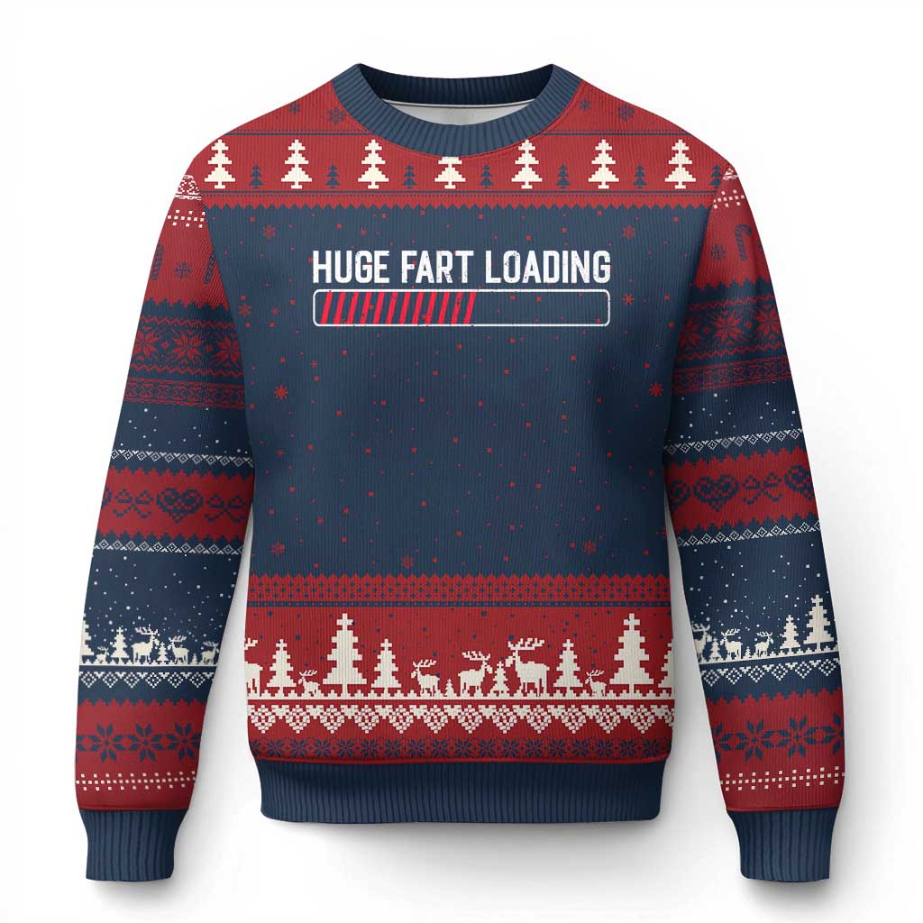 Huge Fart Loading Ugly Christmas Sweater Sarcastic Humor Hilarious Funny Saying Gag Gift TS10 Navy Red Print Your Wear