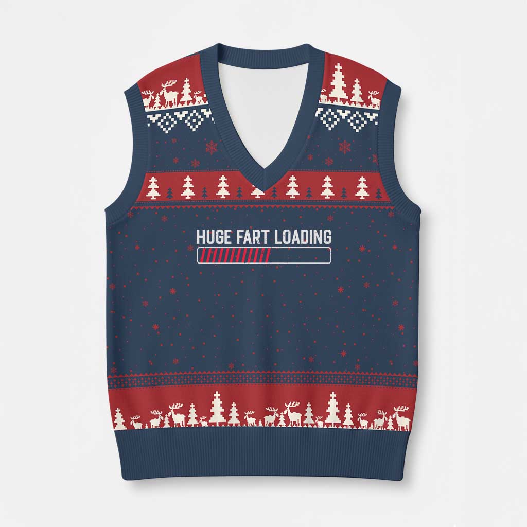 Huge Fart Loading V-Neck Knit Sweater Vest Sarcastic Humor Hilarious Funny Saying Gag Gift TS10 Navy Red Print Your Wear