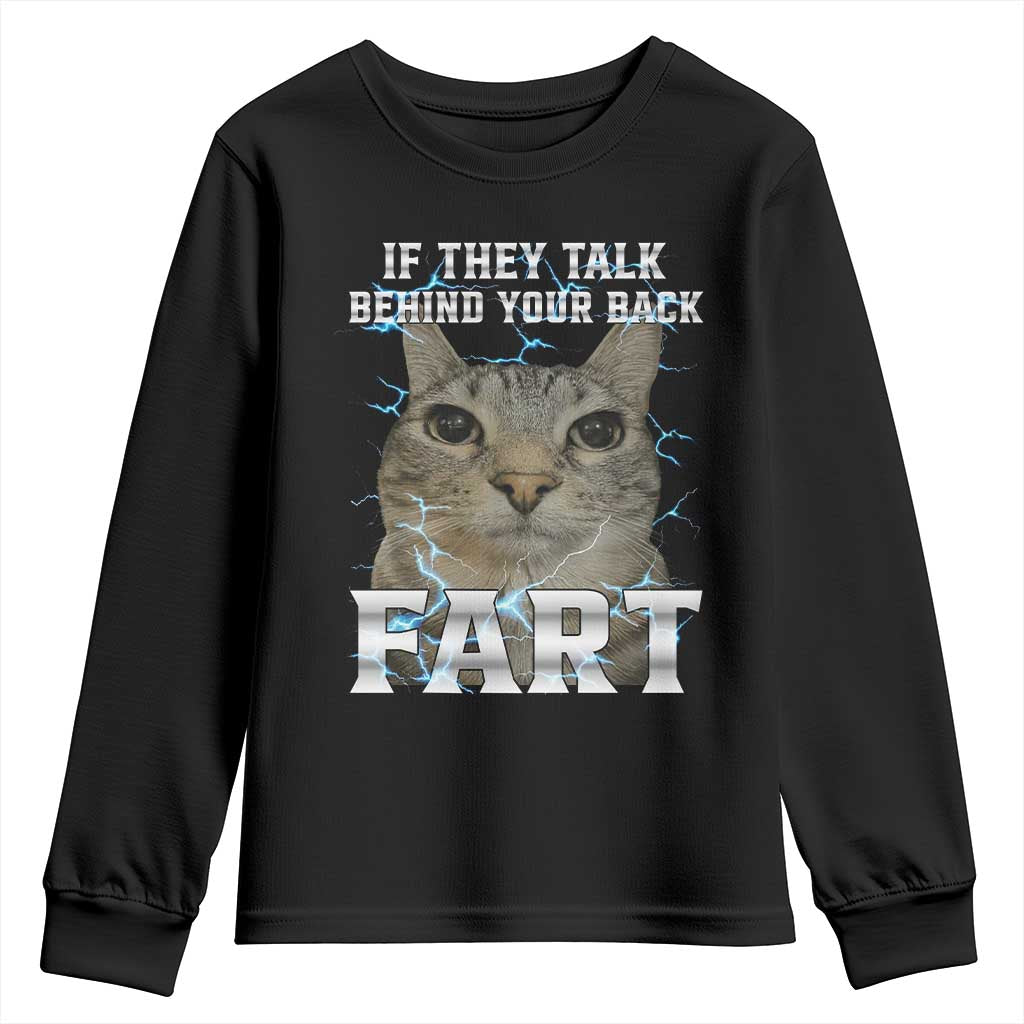 Cat Meme If They Talk Behind Your Back Fart Youth Sweatshirt Funny Oddly Specific TS10 Black Print Your Wear