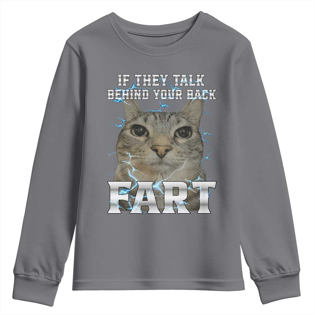 Cat Meme If They Talk Behind Your Back Fart Youth Sweatshirt Funny Oddly Specific TS10 Charcoal Print Your Wear