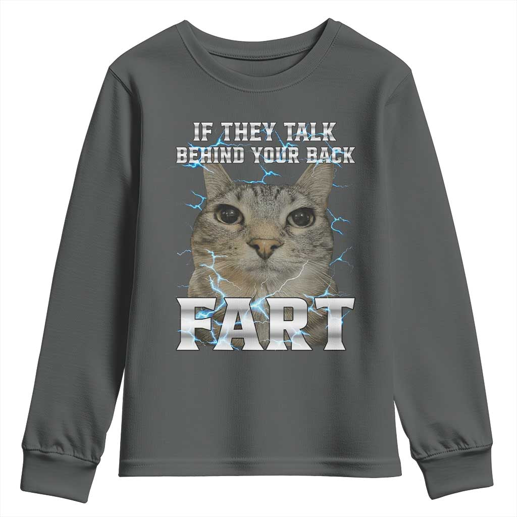 Cat Meme If They Talk Behind Your Back Fart Youth Sweatshirt Funny Oddly Specific TS10 Dark Heather Print Your Wear