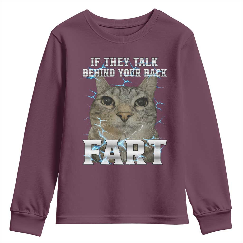 Cat Meme If They Talk Behind Your Back Fart Youth Sweatshirt Funny Oddly Specific TS10 Maroon Print Your Wear