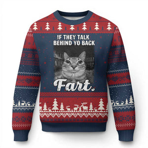 If They Talk Behind Your Back Fart Ugly Christmas Sweater Cat Meme Funny Oddly Specific TS10 Navy Red Print Your Wear