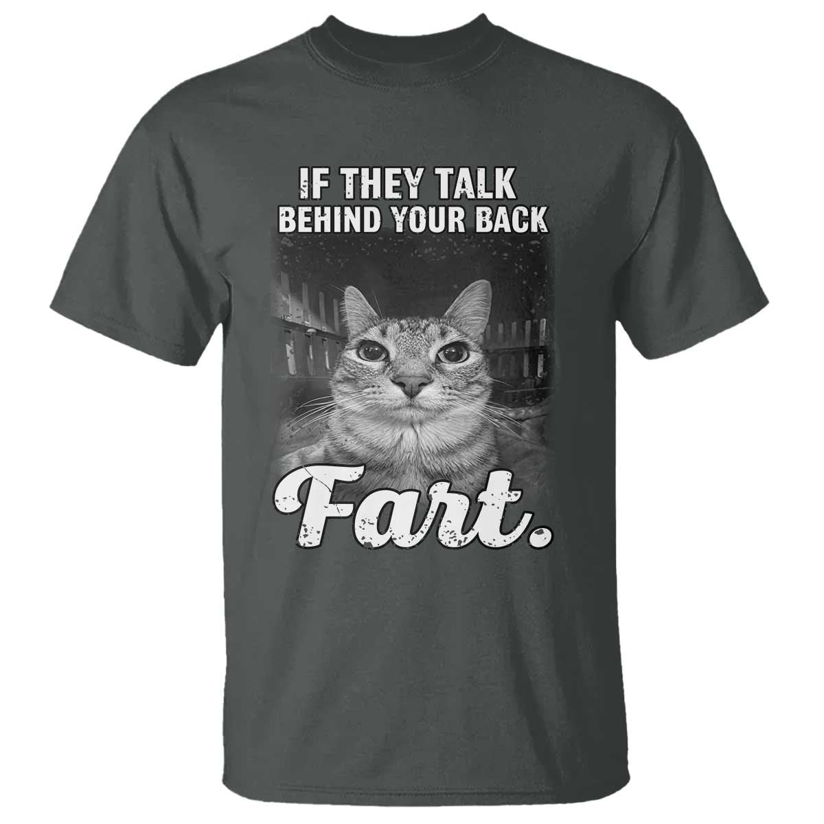 If They Talk Behind Your Back Fart T Shirt Cat Meme Funny Oddly Specific TS10 Dark Heather Print Your Wear