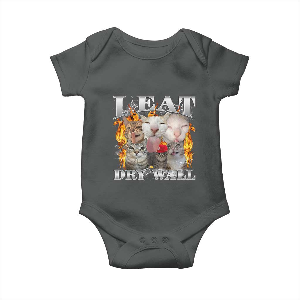 Funny Cat Meme Bootleg Graphic Baby Onesie I Eat Drywall Funny Weird Cursed Internet Memes TS10 Dark Heather Print Your Wear