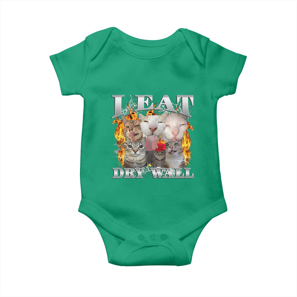Funny Cat Meme Bootleg Graphic Baby Onesie I Eat Drywall Funny Weird Cursed Internet Memes TS10 Irish Green Print Your Wear