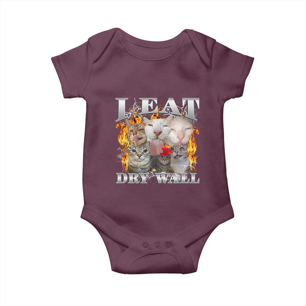 Funny Cat Meme Bootleg Graphic Baby Onesie I Eat Drywall Funny Weird Cursed Internet Memes TS10 Maroon Print Your Wear