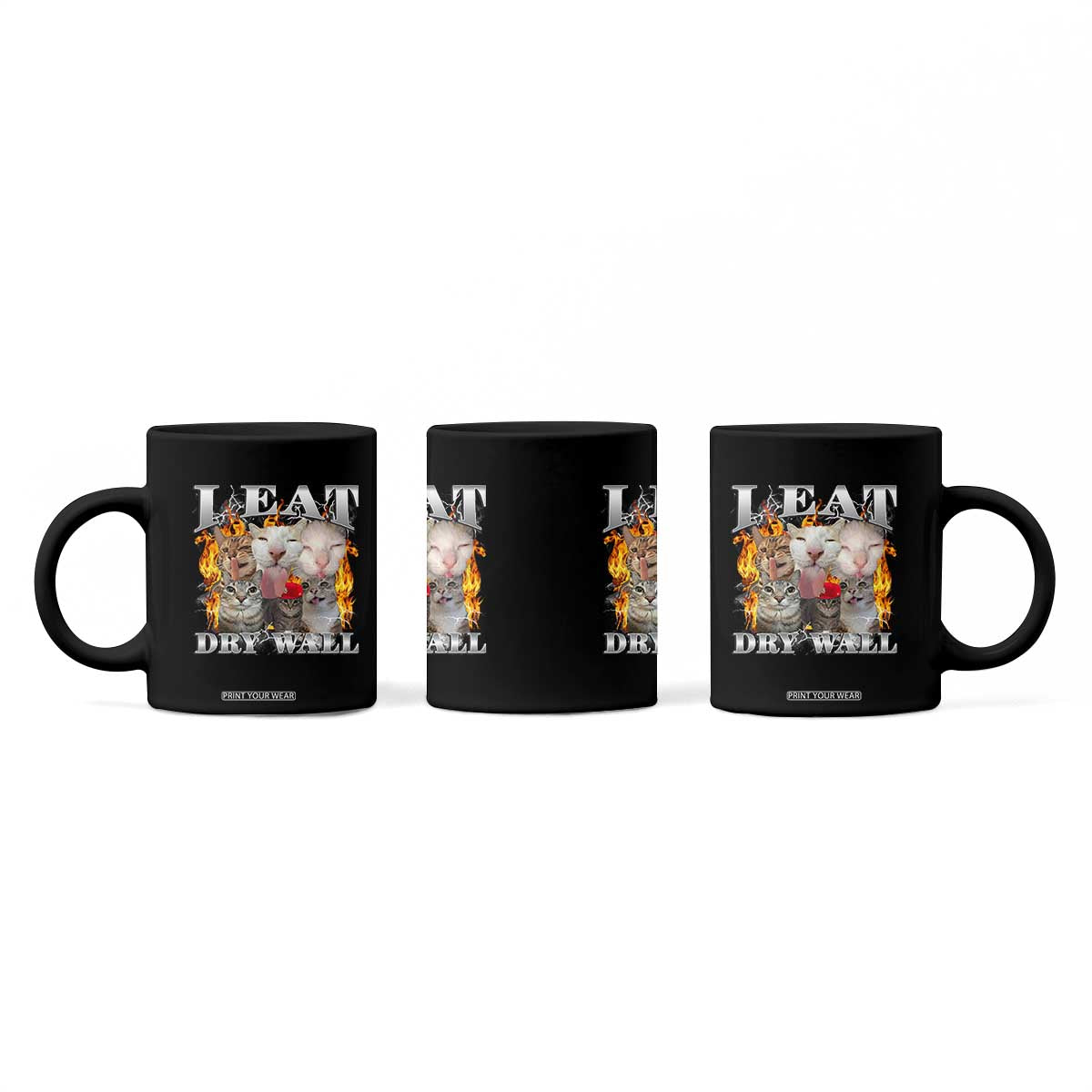 Funny Cat Meme Bootleg Graphic Coffee Mug I Eat Drywall Funny Weird Cursed Internet Memes TS10 Print Your Wear