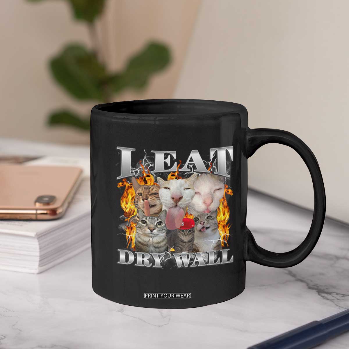 Funny Cat Meme Bootleg Graphic Coffee Mug I Eat Drywall Funny Weird Cursed Internet Memes TS10 Print Your Wear