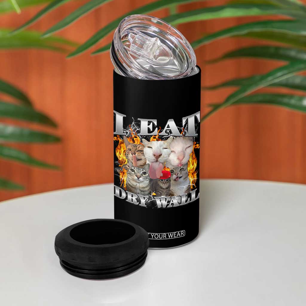 Funny Cat Meme Bootleg Graphic 4 in 1 Can Cooler Tumbler I Eat Drywall Funny Weird Cursed Internet Memes TS10 Print Your Wear