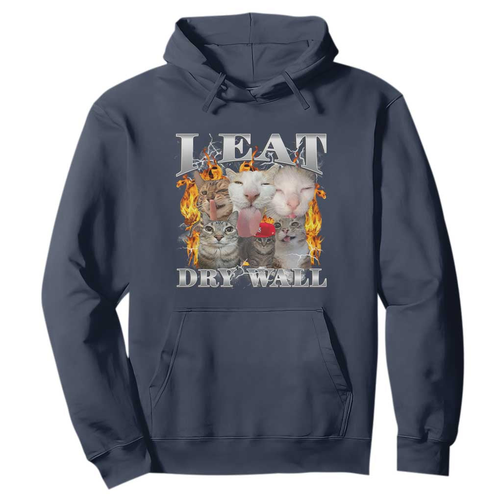 Funny Cat Meme Bootleg Graphic Hoodie I Eat Drywall Funny Weird Cursed Internet Memes TS10 Navy Print Your Wear