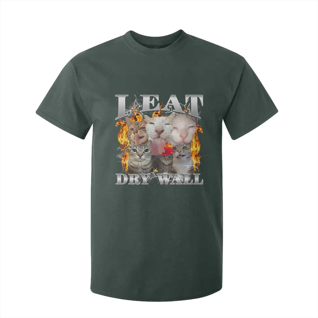 Funny Cat Meme Bootleg Graphic T Shirt For Kid I Eat Drywall Funny Weird Cursed Internet Memes TS10 Dark Forest Green Print Your Wear