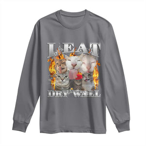Funny Cat Meme Bootleg Graphic Long Sleeve Shirt I Eat Drywall Funny Weird Cursed Internet Memes TS10 Charcoal Print Your Wear