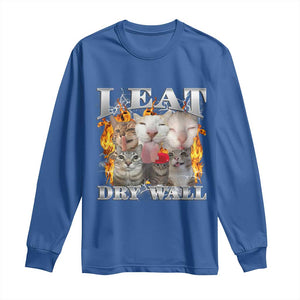 Funny Cat Meme Bootleg Graphic Long Sleeve Shirt I Eat Drywall Funny Weird Cursed Internet Memes TS10 Royal Blue Print Your Wear
