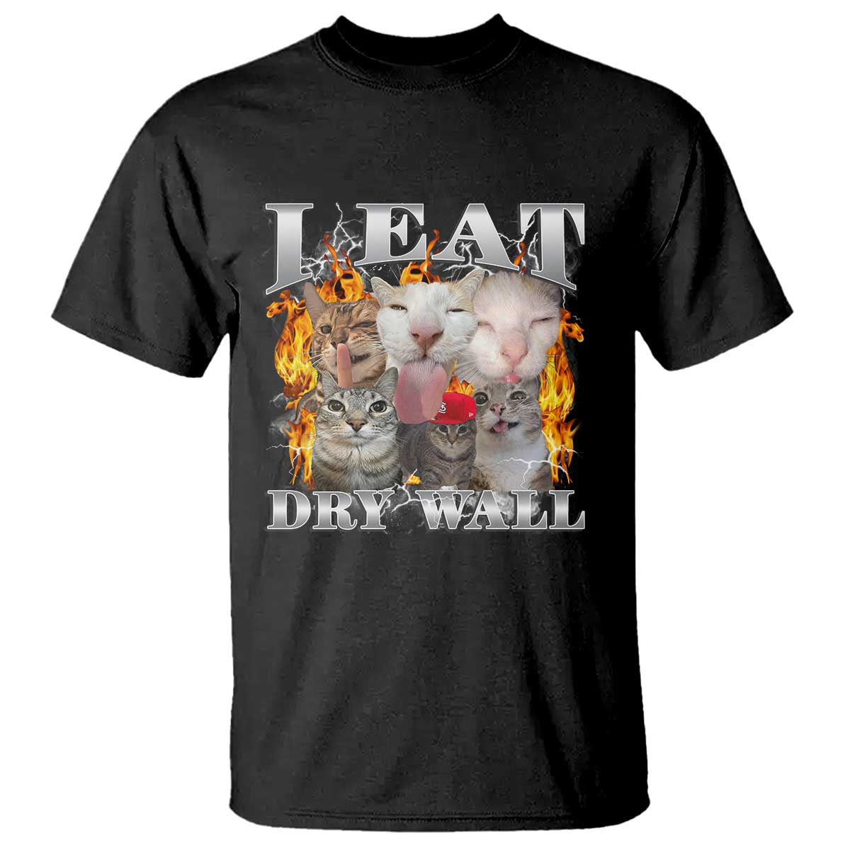 Funny Cat Meme Bootleg Graphic T Shirt I Eat Drywall Funny Weird Cursed Internet Memes TS10 Black Print Your Wear