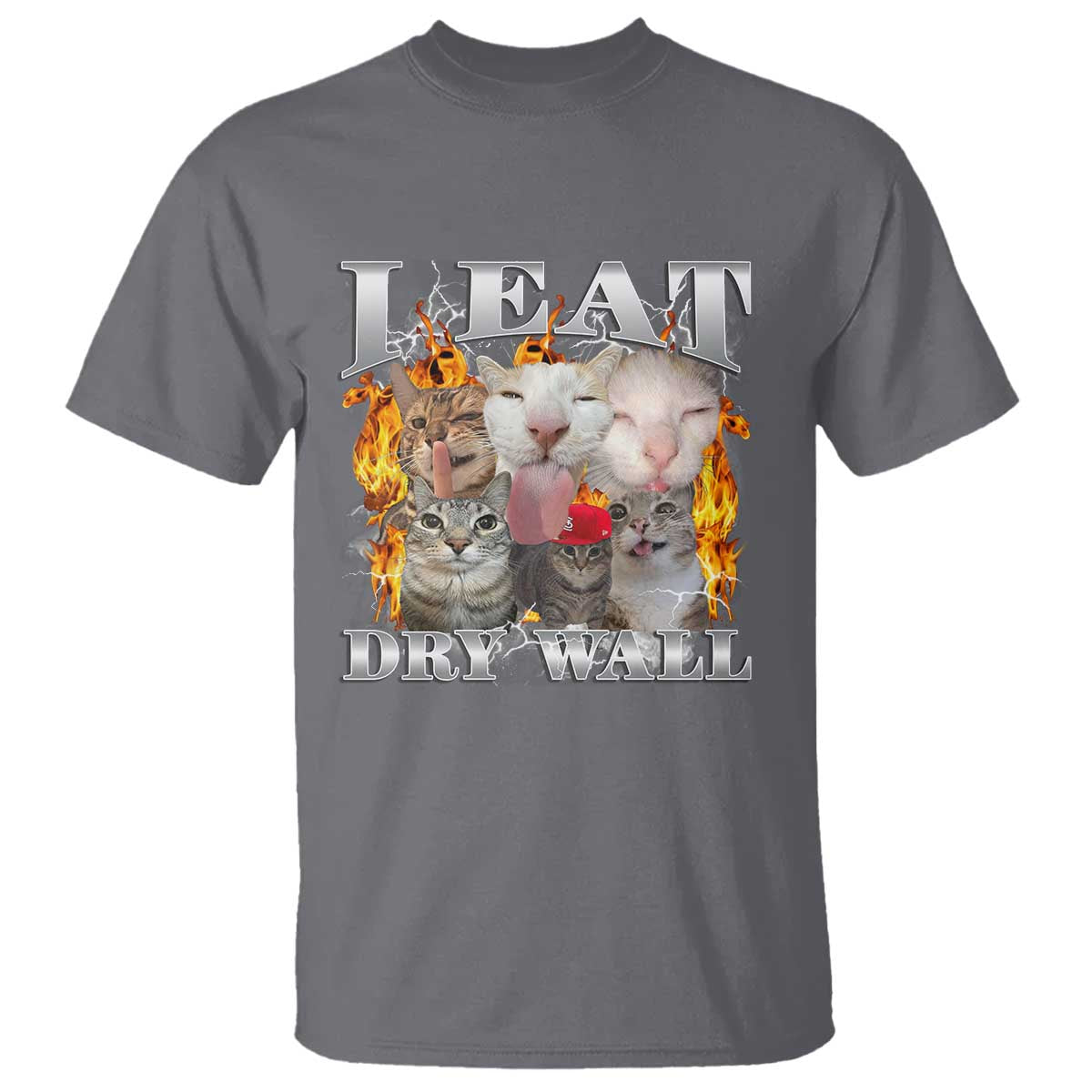 Funny Cat Meme Bootleg Graphic T Shirt I Eat Drywall Funny Weird Cursed Internet Memes TS10 Charcoal Print Your Wear