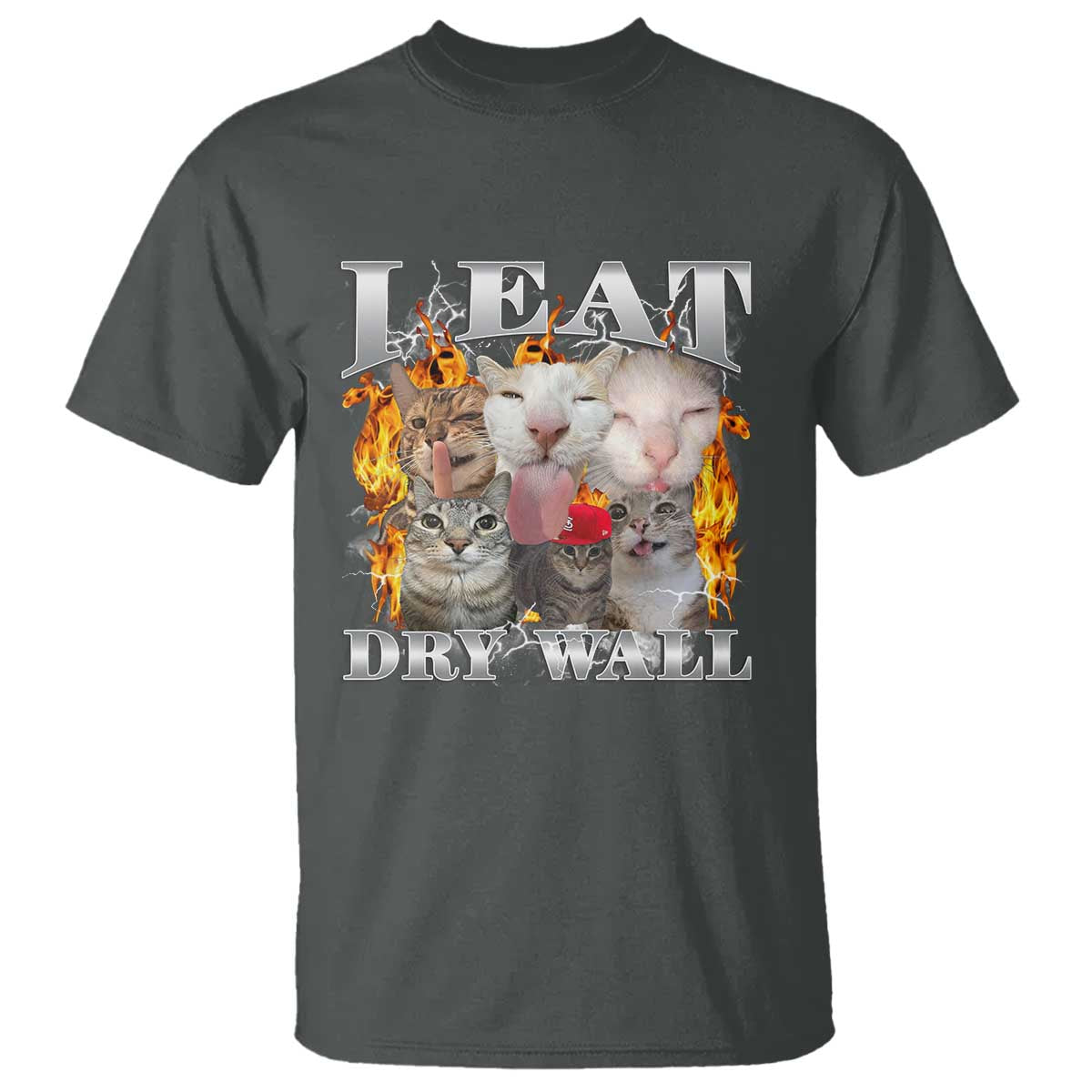 Funny Cat Meme Bootleg Graphic T Shirt I Eat Drywall Funny Weird Cursed Internet Memes TS10 Dark Heather Print Your Wear