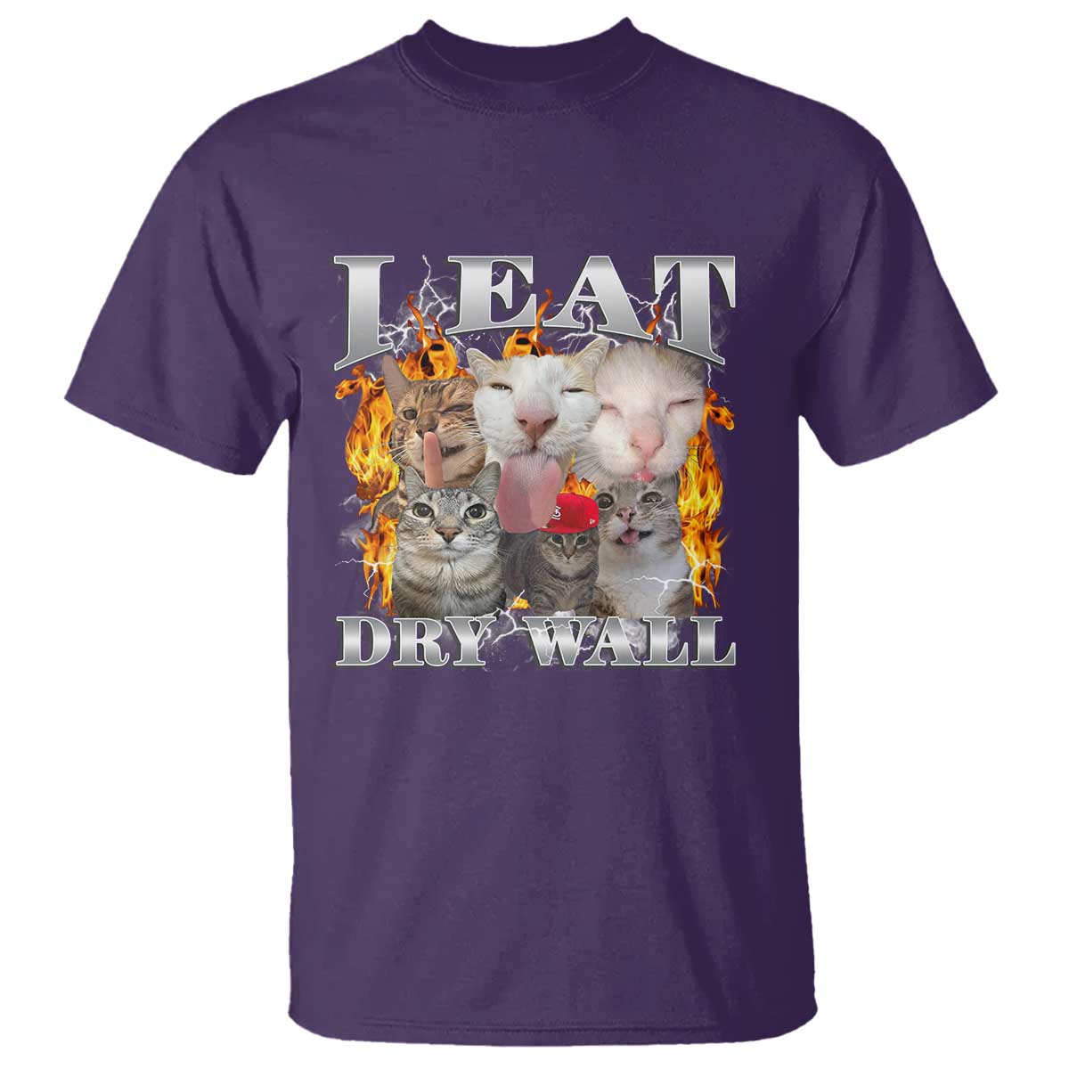 Funny Cat Meme Bootleg Graphic T Shirt I Eat Drywall Funny Weird Cursed Internet Memes TS10 Purple Print Your Wear