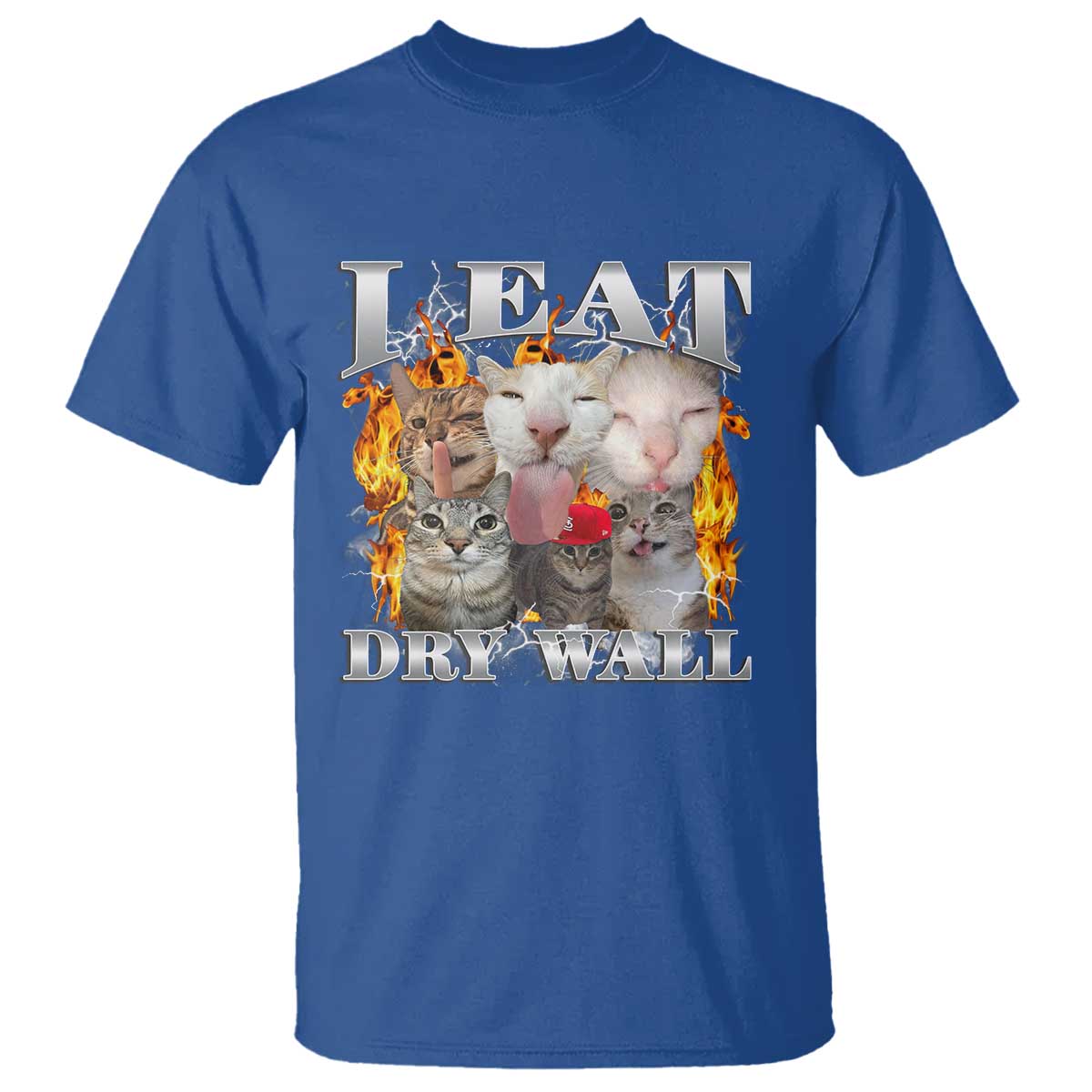Funny Cat Meme Bootleg Graphic T Shirt I Eat Drywall Funny Weird Cursed Internet Memes TS10 Royal Blue Print Your Wear