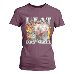 Funny Cat Meme Bootleg Graphic T Shirt For Women I Eat Drywall Funny Weird Cursed Internet Memes TS10 Maroon Print Your Wear
