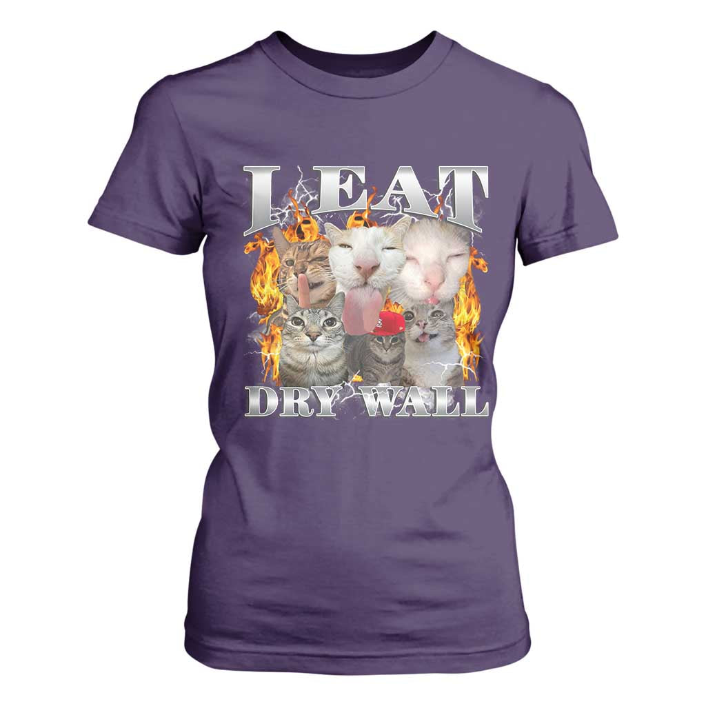 Funny Cat Meme Bootleg Graphic T Shirt For Women I Eat Drywall Funny Weird Cursed Internet Memes TS10 Purple Print Your Wear