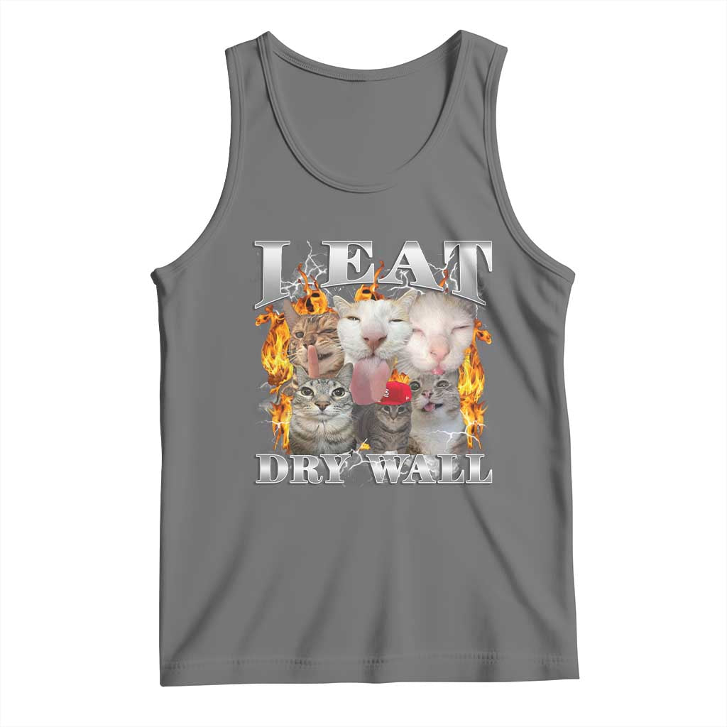 Funny Cat Meme Bootleg Graphic Tank Top I Eat Drywall Funny Weird Cursed Internet Memes TS10 Black Heather Print Your Wear