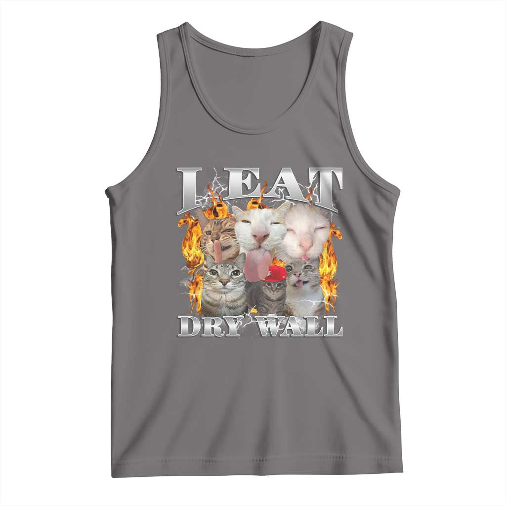Funny Cat Meme Bootleg Graphic Tank Top I Eat Drywall Funny Weird Cursed Internet Memes TS10 Deep Heather Print Your Wear