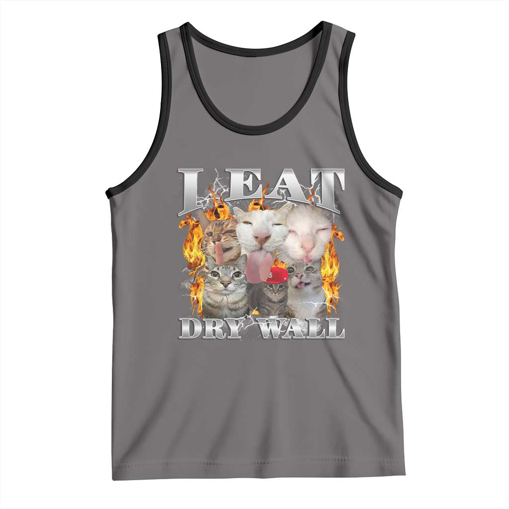 Funny Cat Meme Bootleg Graphic Tank Top I Eat Drywall Funny Weird Cursed Internet Memes TS10 Deep Heather Black Print Your Wear
