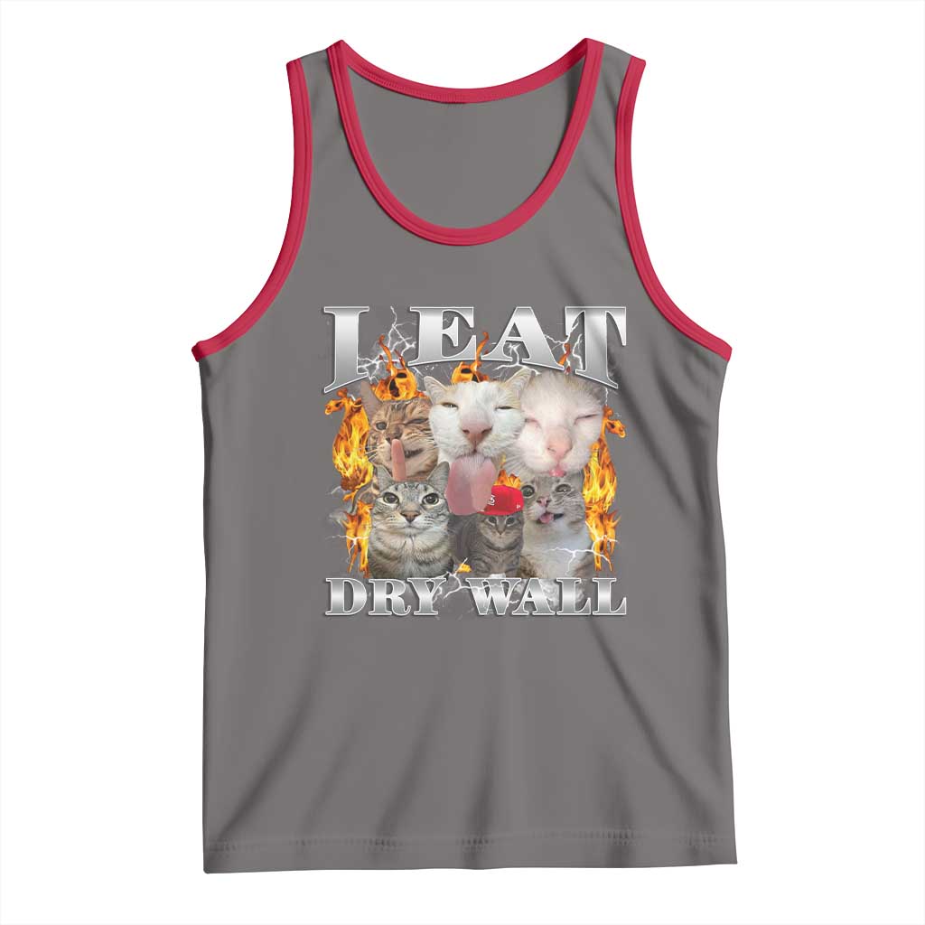Funny Cat Meme Bootleg Graphic Tank Top I Eat Drywall Funny Weird Cursed Internet Memes TS10 Deep Heather Red Print Your Wear