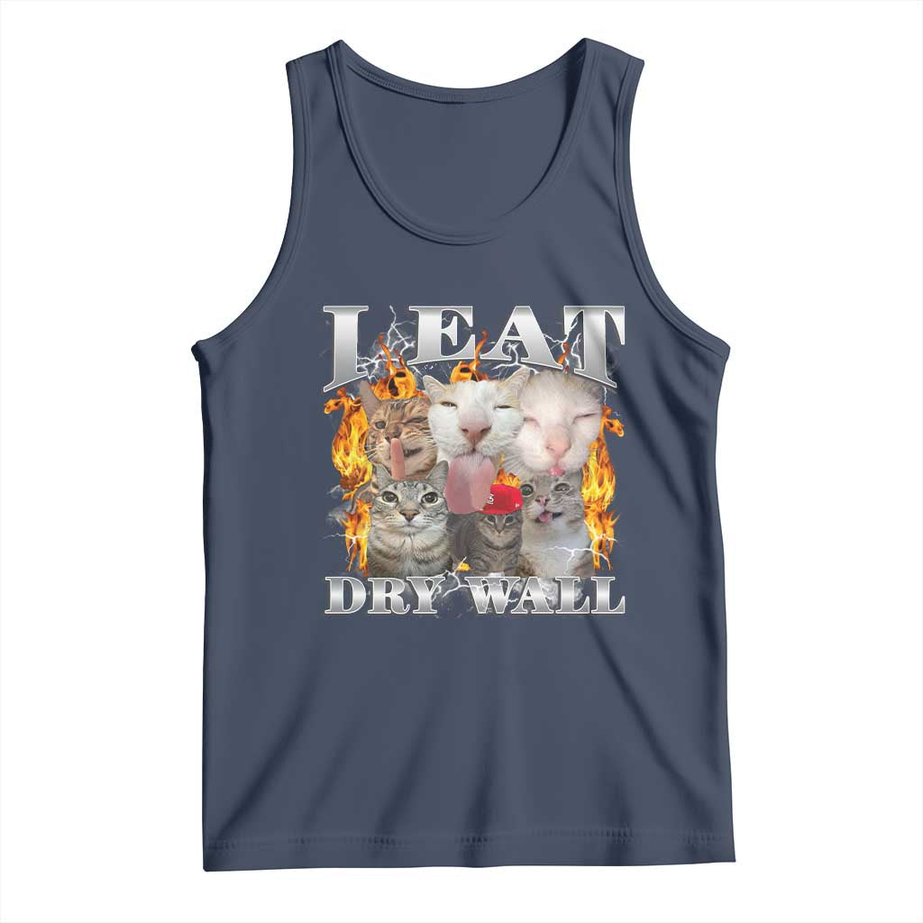 Funny Cat Meme Bootleg Graphic Tank Top I Eat Drywall Funny Weird Cursed Internet Memes TS10 Navy Print Your Wear