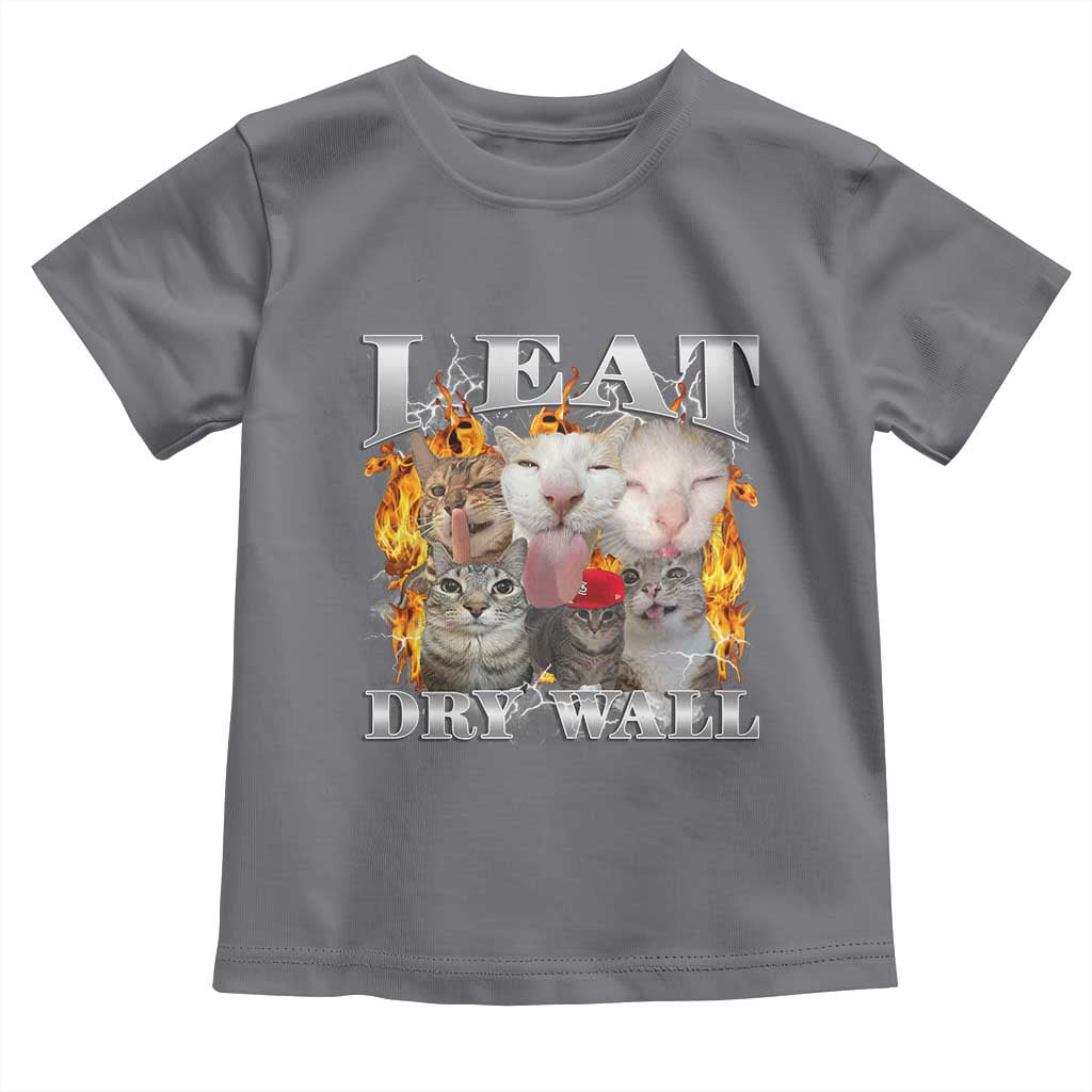 Funny Cat Meme Bootleg Graphic Toddler T Shirt I Eat Drywall Funny Weird Cursed Internet Memes TS10 Charcoal Print Your Wear