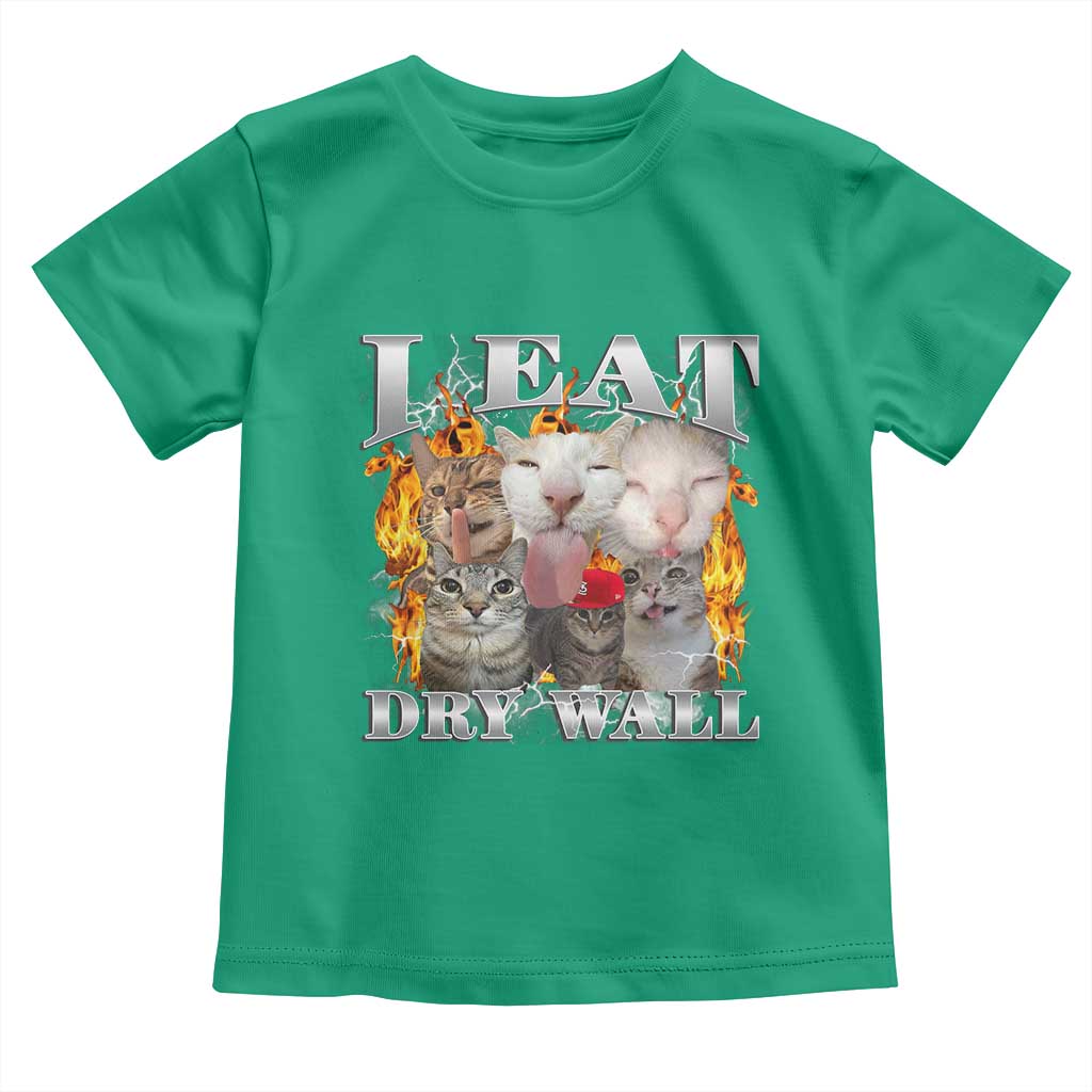 Funny Cat Meme Bootleg Graphic Toddler T Shirt I Eat Drywall Funny Weird Cursed Internet Memes TS10 Irish Green Print Your Wear